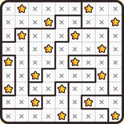 Place exactly 2 stars in each row, column, and region